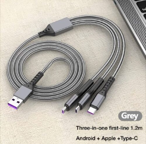 3 In 1 Usb Fast Charging Cable – Lightning, Micro Usb & Type-c