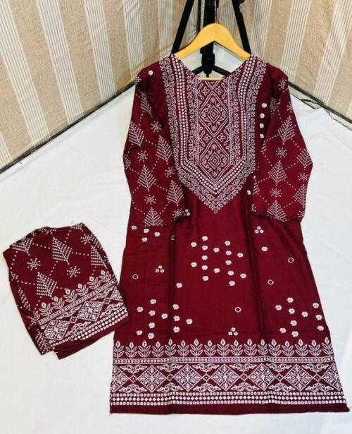 Chunri Print 2pc Stitched Suit Printed Dress Shirt And Trouser - Image 2