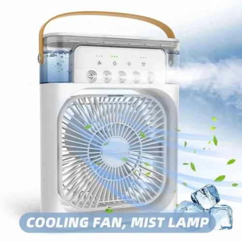 Portable Air Conditioner Fan Usb Electric Fan With Led Night Light, Fine Mist Water, And Humidifier Function