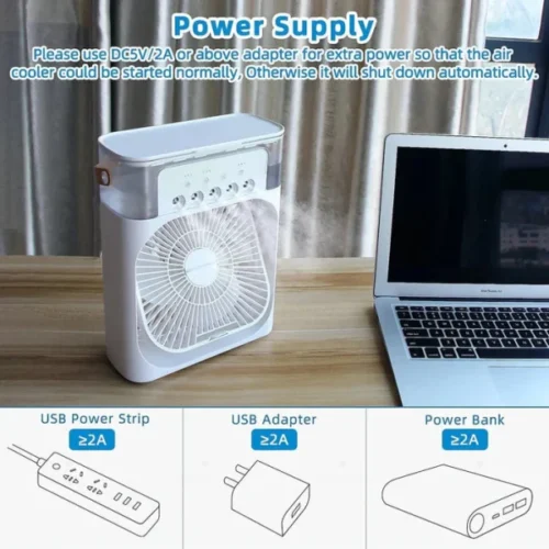 Portable Air Conditioner Fan Usb Electric Fan With Led Night Light, Fine Mist Water, And Humidifier Function - Image 5