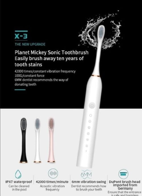 Sonic Electric Toothbrush For Adults Ipx7 Waterproof Dupont Brush | High Frequency Cleaning 6 Cleaning Modes - Image 2